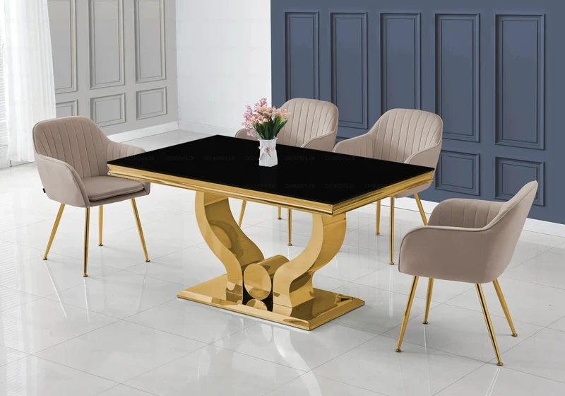 Salle à manger complète verre noir doré – Omega