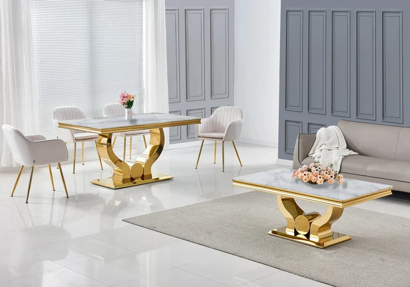 Table basse marbre beige dorée - Omega