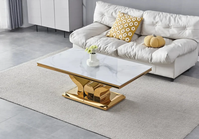 Table basse marbre blanc dorée - Omega