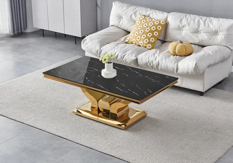 Table basse marbre noir dorée - Omega