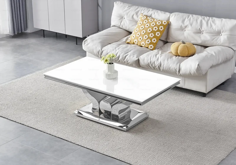 Table basse verre blanc argentée - Omega