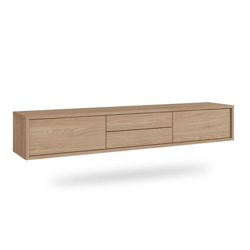 Meuble TV mural 2 portes 2 tiroirs 180 cm Idra Bois
