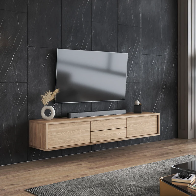 Meuble TV mural 2 portes 2 tiroirs 180 cm Idra Bois