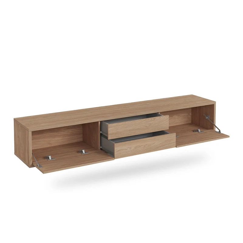 Meuble TV mural 2 portes 2 tiroirs 180 cm Idra Bois