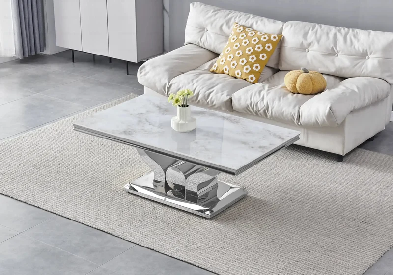 Table basse marbre beige argentée - Omega