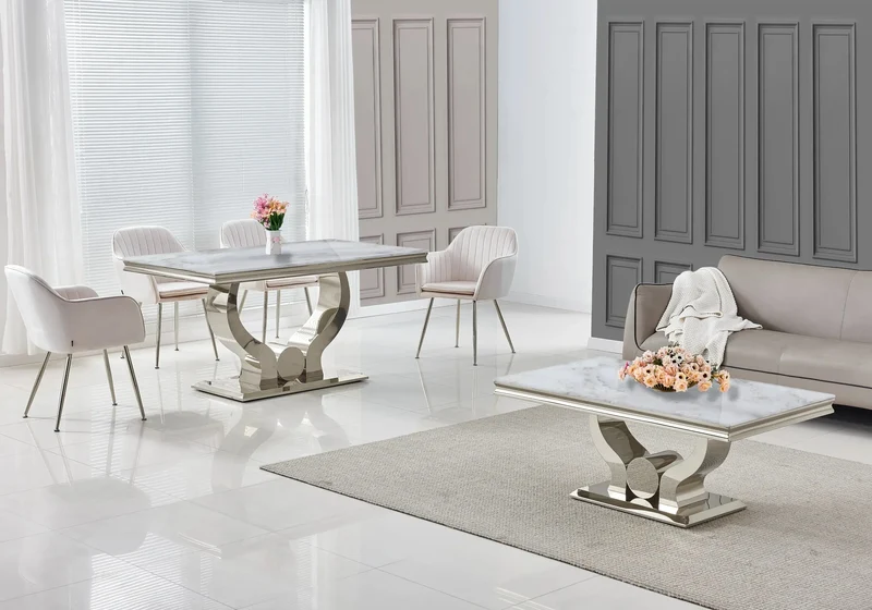 Table basse marbre beige argentée - Omega
