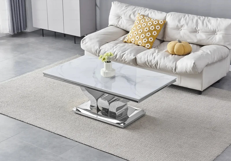 Table basse marbre blanc argentée - Omega