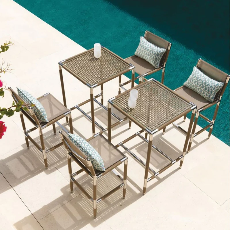 Casa Padrino Luxus Outdoor Barstuhl Braun / Silber H. 104,5 cm - Luxus Outdoor Bar Möbel