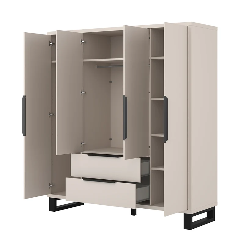 Armoire 4 portes 2 tiroirs Eden Cachemire et Noir