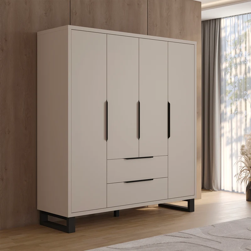 Armoire 4 portes 2 tiroirs Eden Cachemire et Noir