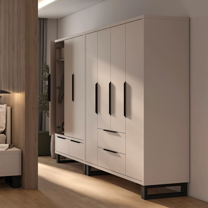 Armoire 4 portes 2 tiroirs Eden Cachemire et Noir