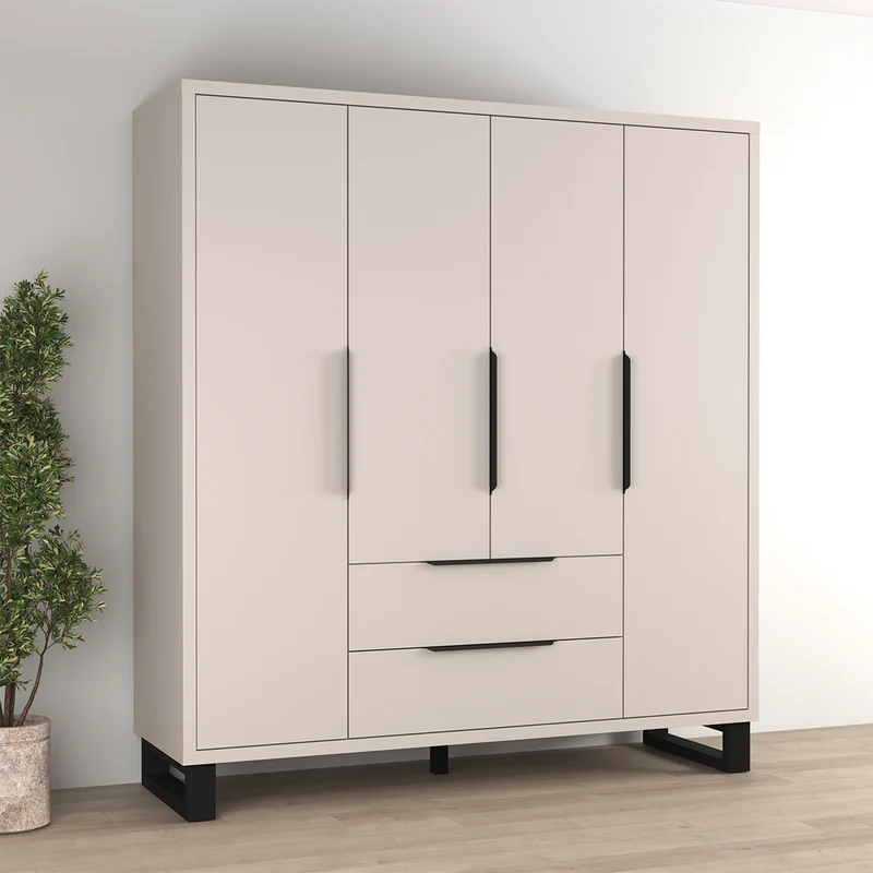 Armoire 4 portes 2 tiroirs Eden Cachemire et Noir