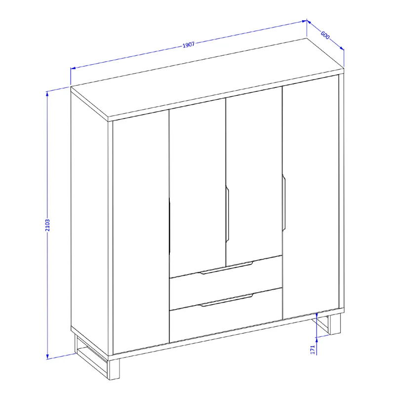 Armoire 4 portes 2 tiroirs Eden Cachemire et Noir