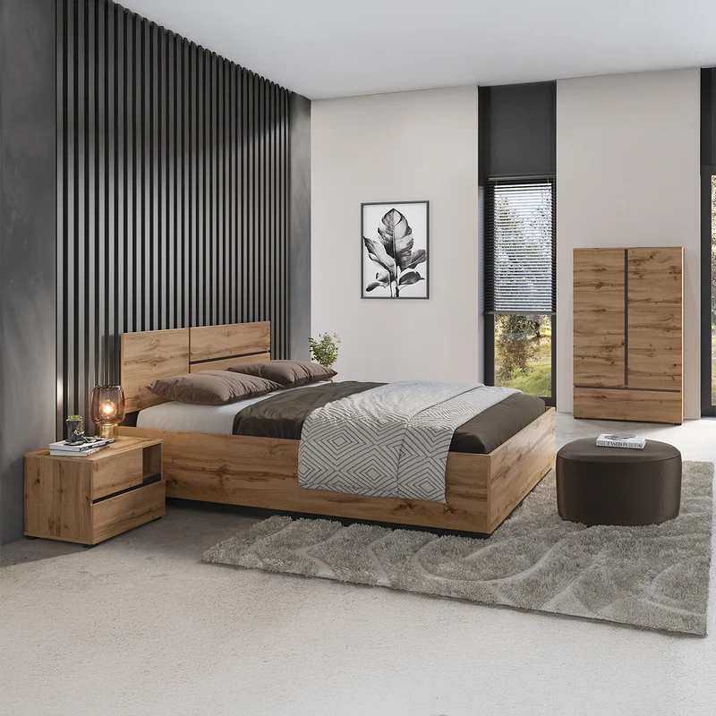 Lit coffre 180x200 sommier inclus Lilia Bois