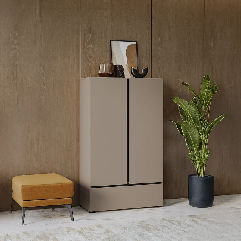Petite armoire 2 portes 1 tiroir Lilia Taupe