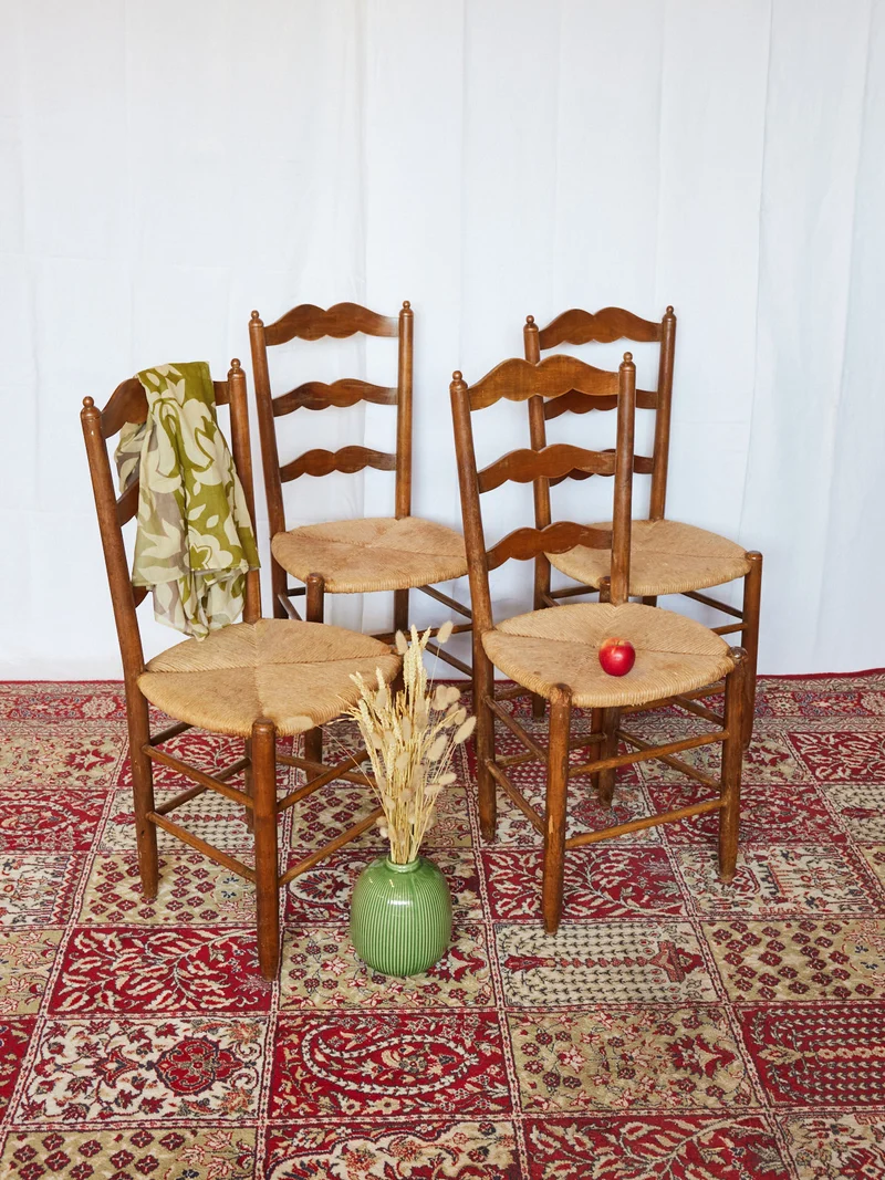 Claude, le lot de 4 chaises en paille N°1433