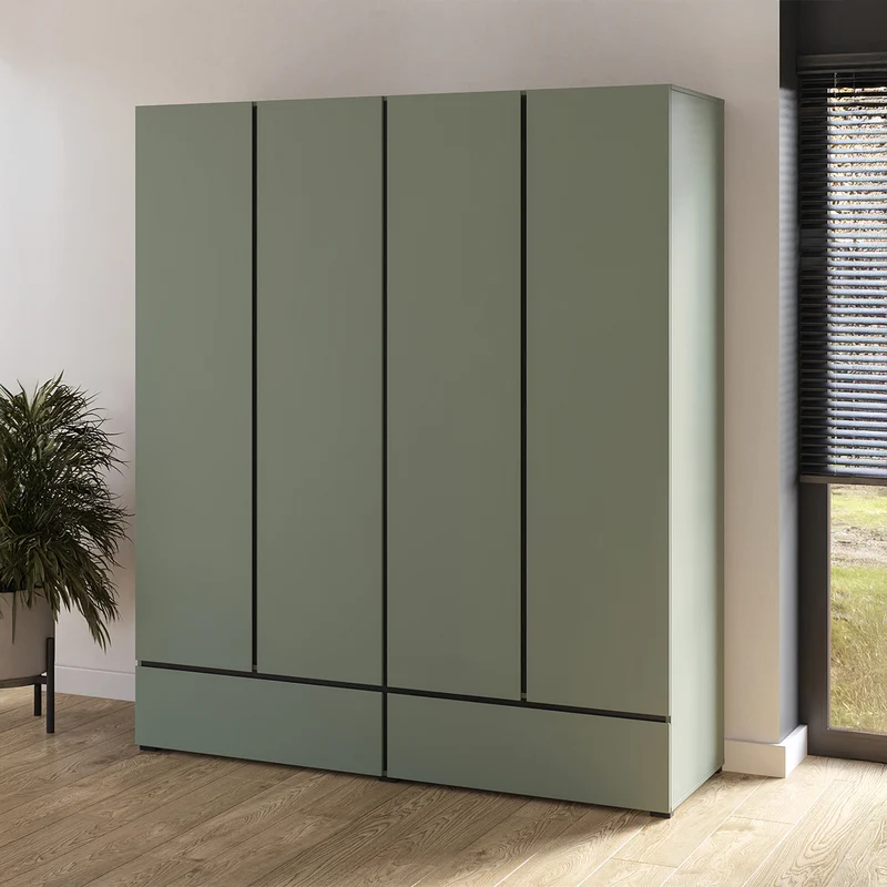 Armoire 4 portes 2 tiroirs Lilia Vert