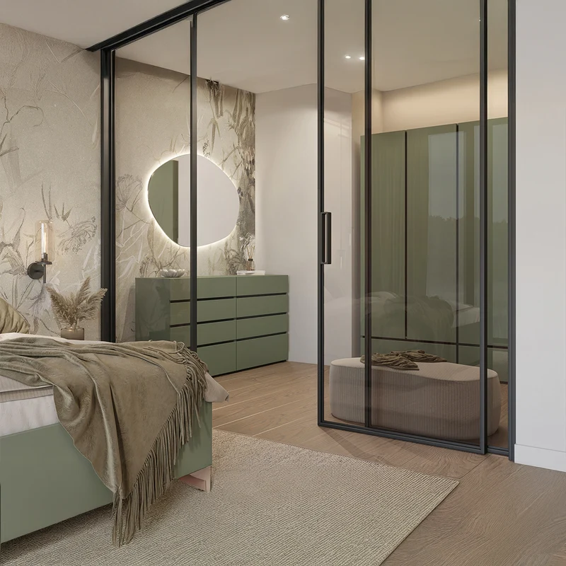 Armoire 4 portes 2 tiroirs Lilia Vert