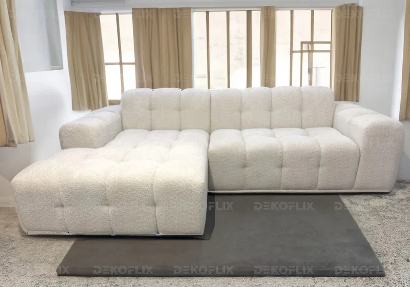Canapé angle moderne doudou boucle blanc - Sary