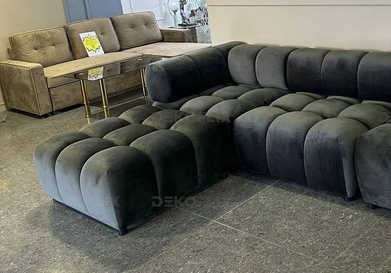 Canapé angle modulable velours anthracite - Alen