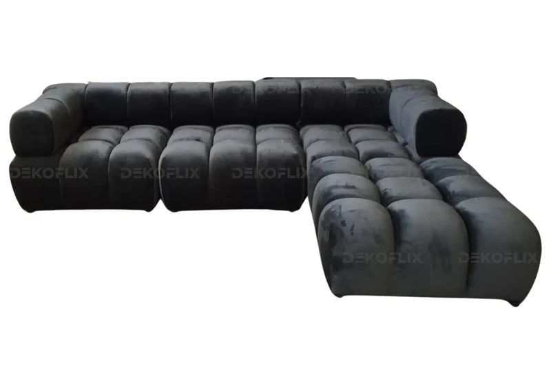 Canapé angle modulable velours anthracite - Alen