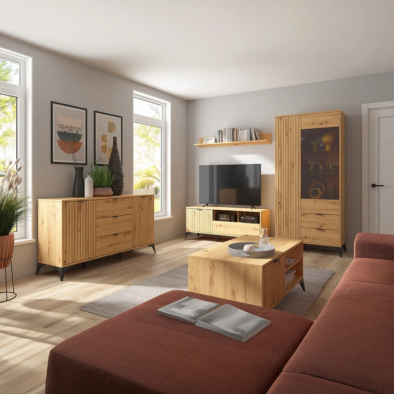 Meuble TV 1 porte 1 tiroir 135 cm Mao Bois