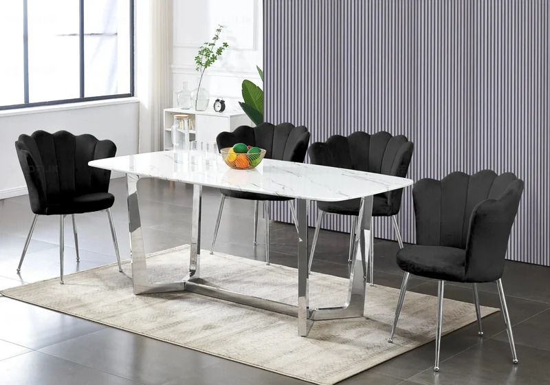 Ensemble salle à manger marbre blanc argent – Gaya