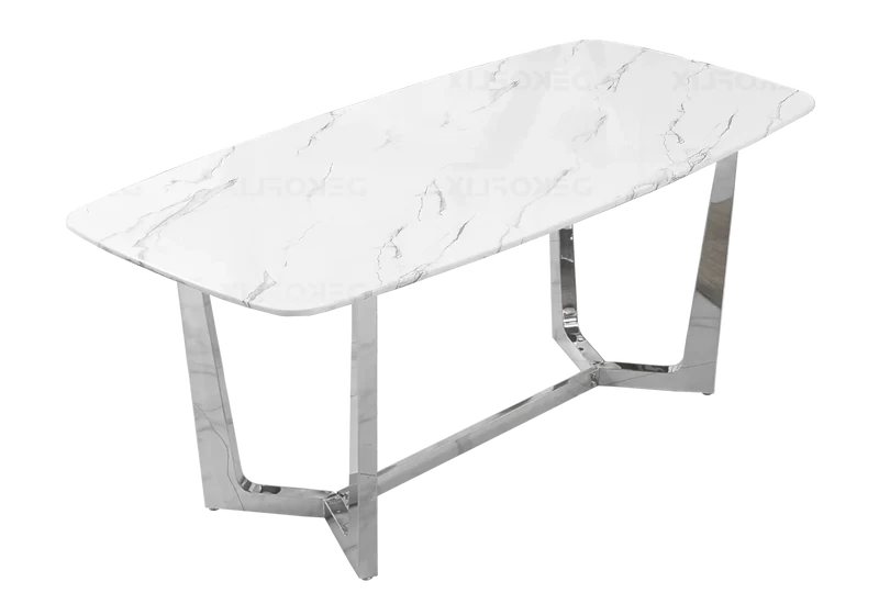 Table marbre blanc et 4 chaises argent - Gaya