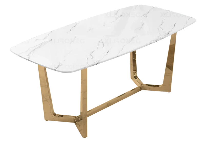 Table marbre blanc et 4 chaises doré - Gaya