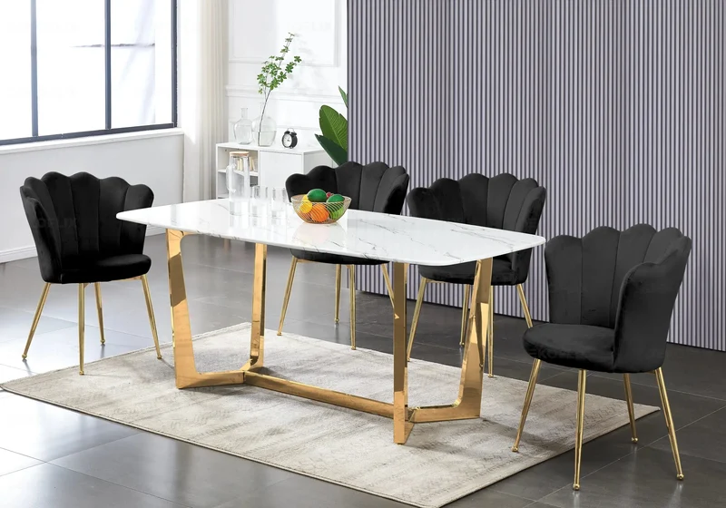 Table marbre blanc et 4 chaises doré - Gaya