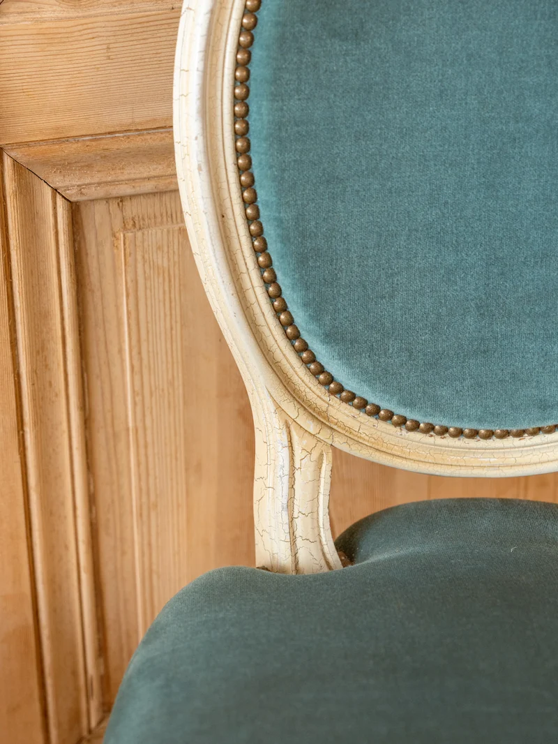 Claude, le lot de 6 chaises en bois et tissu bleu N°1463