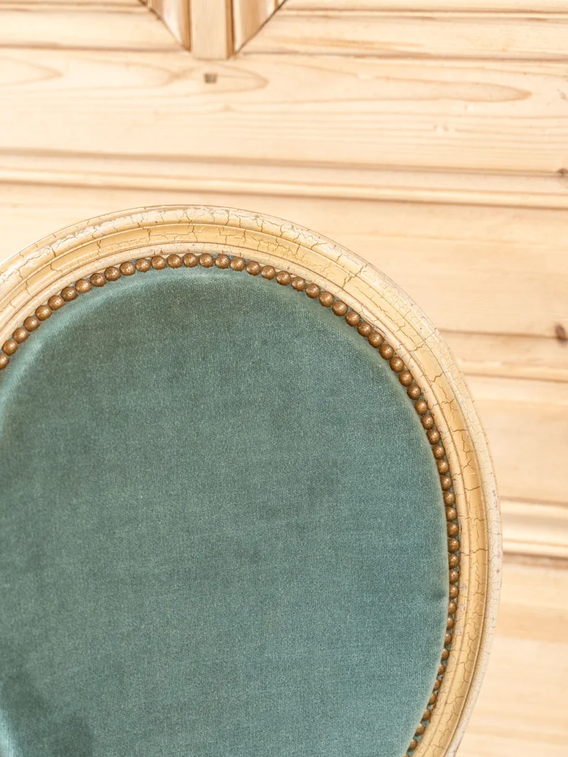 Claude, le lot de 6 chaises en bois et tissu bleu N°1463