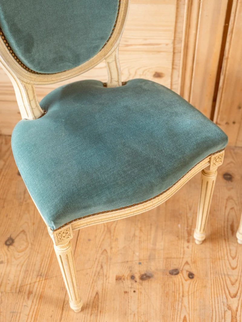 Claude, le lot de 6 chaises en bois et tissu bleu N°1463