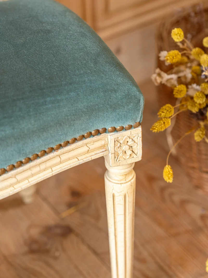 Claude, le lot de 6 chaises en bois et tissu bleu N°1463