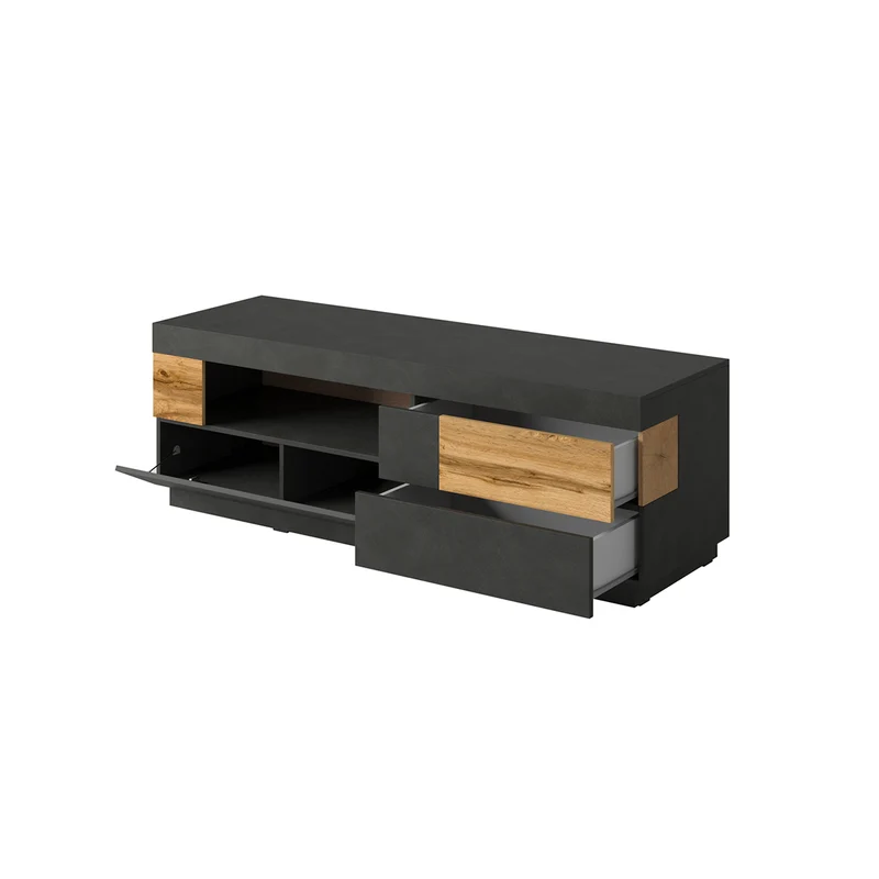 Meuble TV 1 porte 2 tiroirs 160 cm Andrea Gris anthracite et Bois