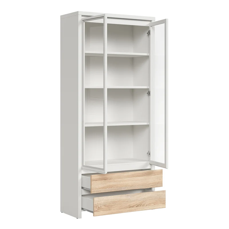 Vaisselier 2 portes 2 tiroirs Soren Blanc et Bois