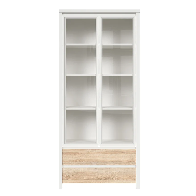 Vaisselier 2 portes 2 tiroirs Soren Blanc et Bois