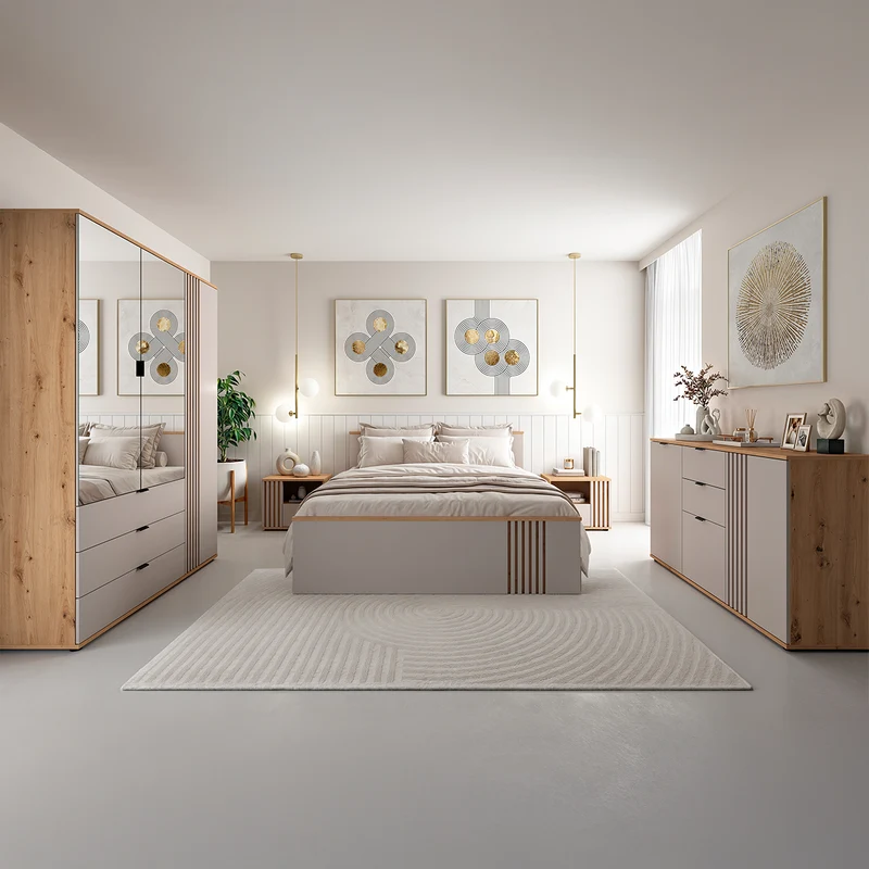 Buffet 3 portes 2 tiroirs Ezra Cachemire et Bois