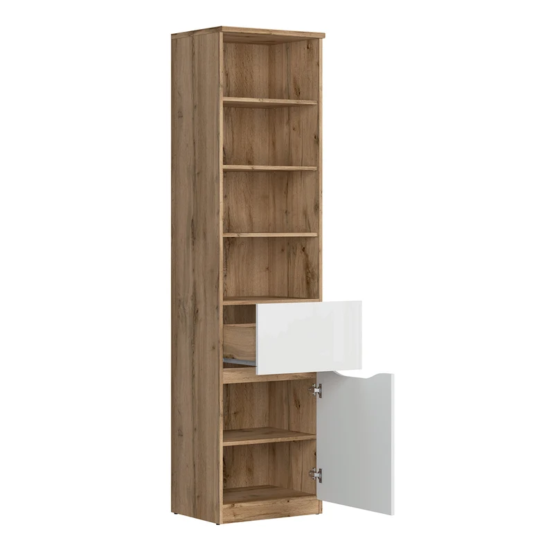 Bibliothèque 1 tiroir 1 porte June Blanc et Bois