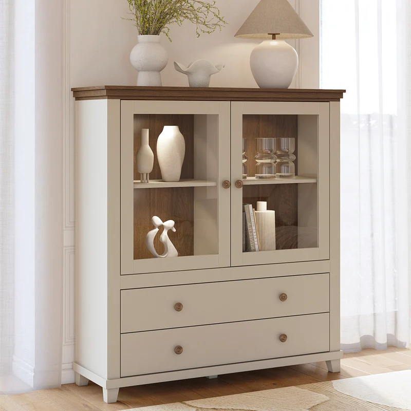 Vaisselier 2 portes 2 tiroirs Martin Beige et Bois