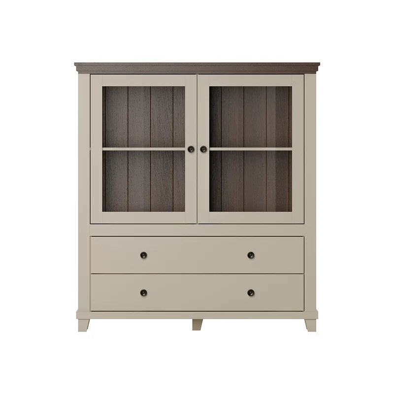 Vaisselier 2 portes 2 tiroirs Martin Beige et Bois