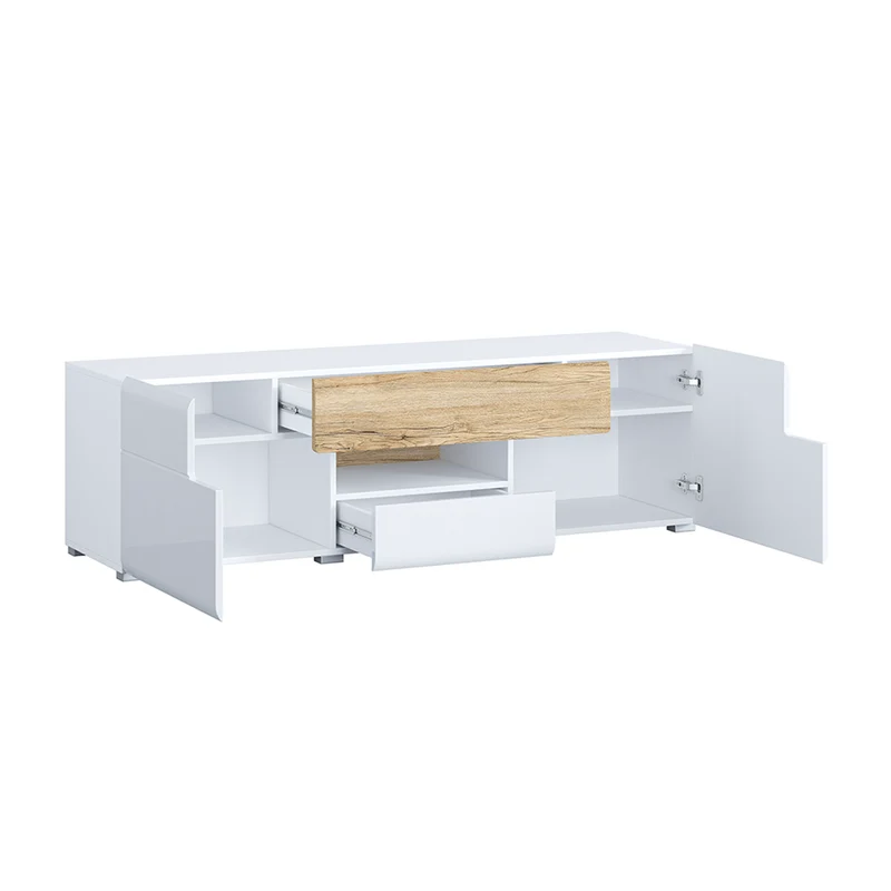 Meuble TV 2 portes 2 tiroirs 159 cm Jules Blanc et Bois