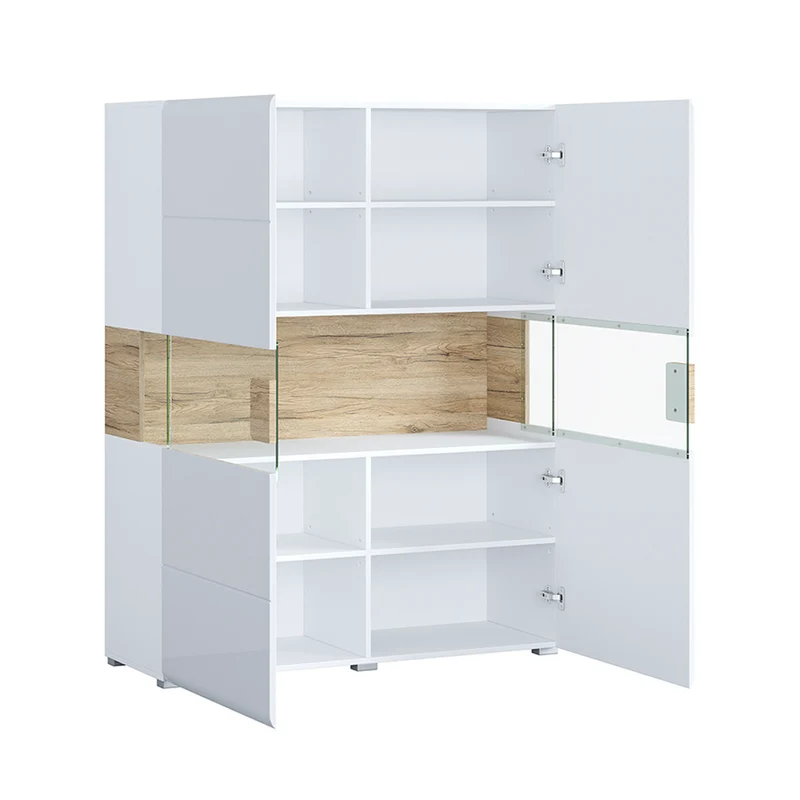 Vaisselier 2 portes avec LED Jules Blanc et Bois