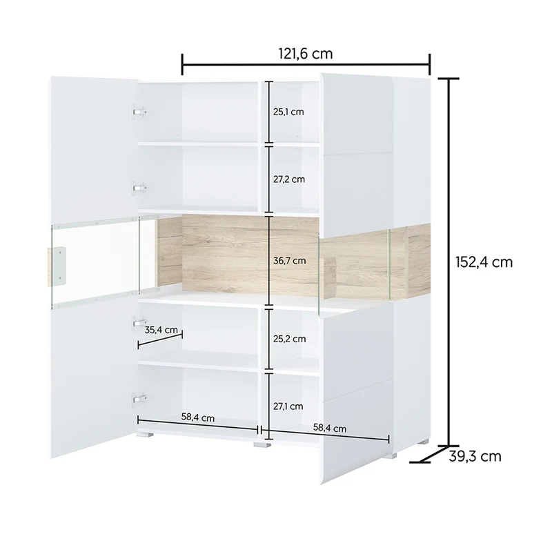 Vaisselier 2 portes avec LED Jules Blanc et Bois
