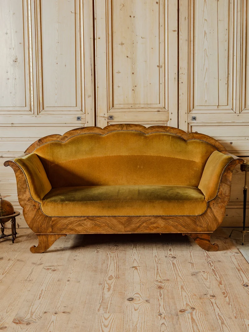 Martine, la banquette en bois et velours N°50