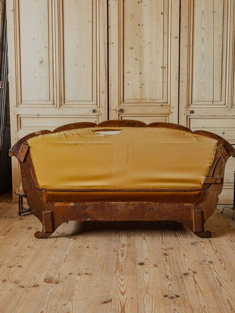 Martine, la banquette en bois et velours N°50