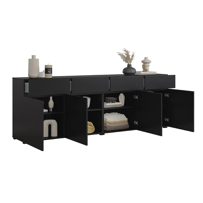 Buffet 4 portes 4 tiroirs Lilia Noir