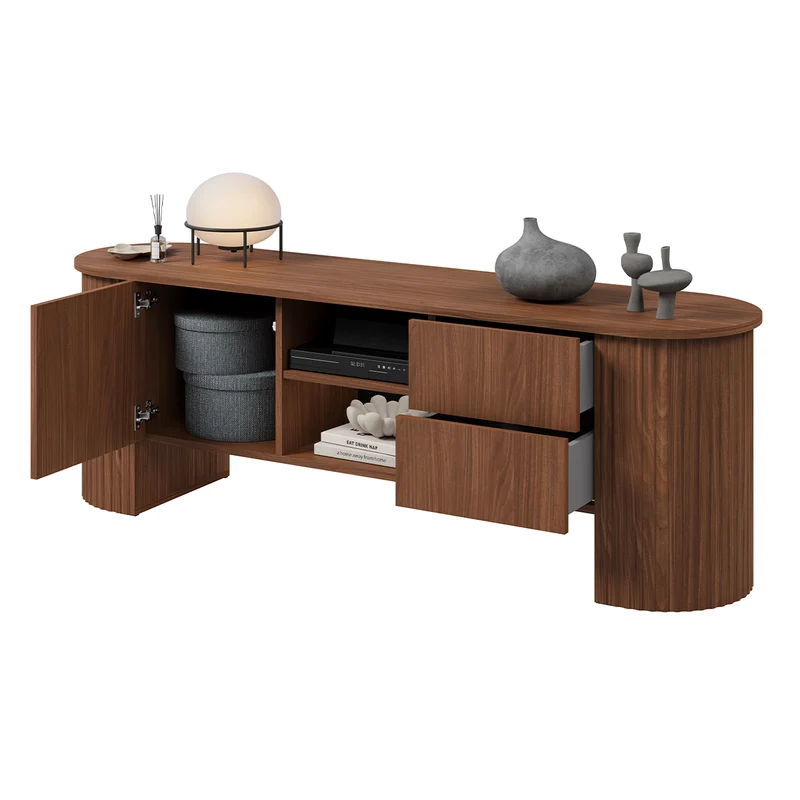 Meuble TV 1 porte 2 tiroirs 180 cm Canopée Bois foncé