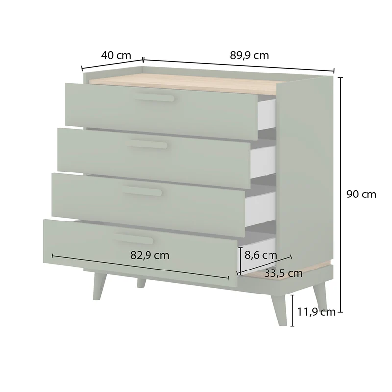 Commode 4 tiroirs Sandy Vert