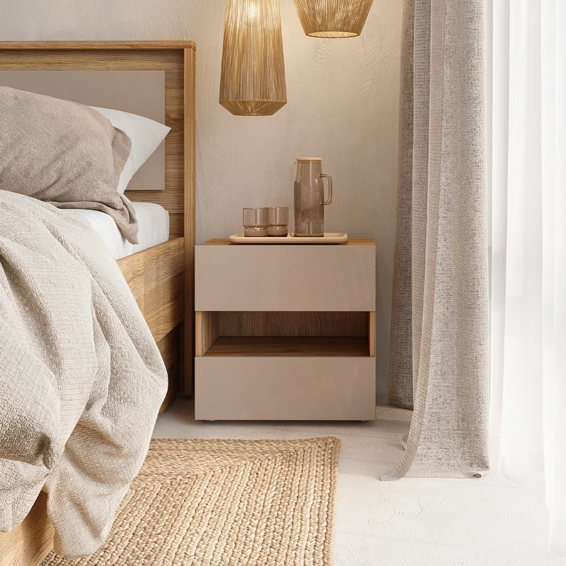 Chevet 2 tiroirs 1 niche Iséa Taupe et Bois
